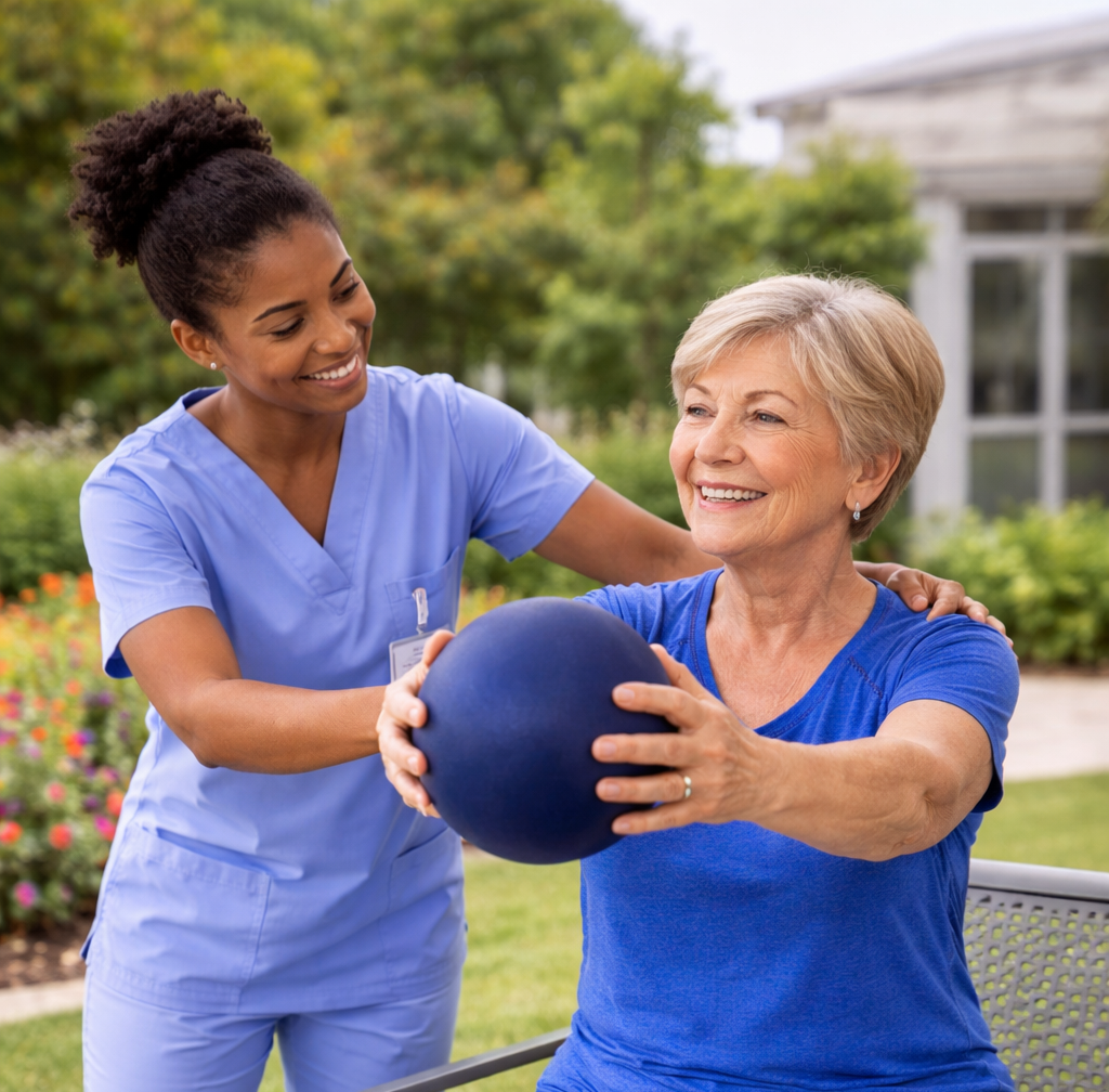 Occupational therapist working with patient