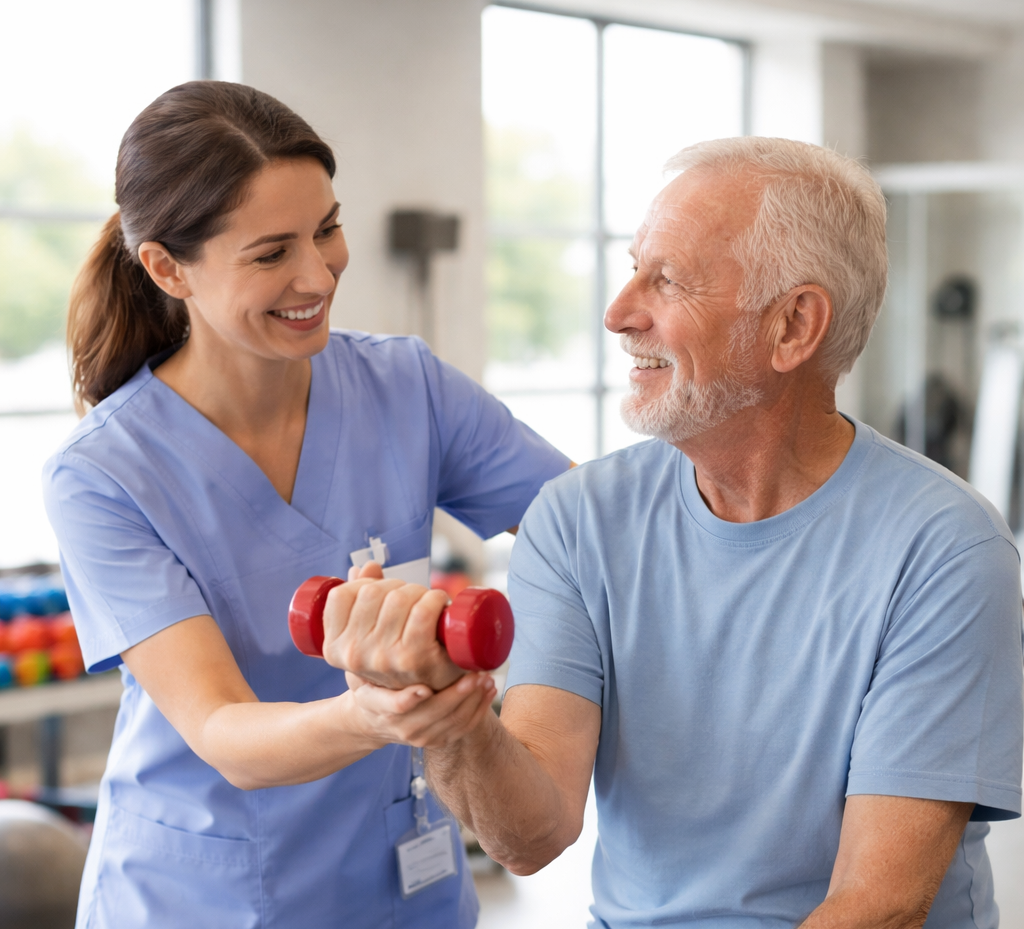 Physical therapist working with patient
